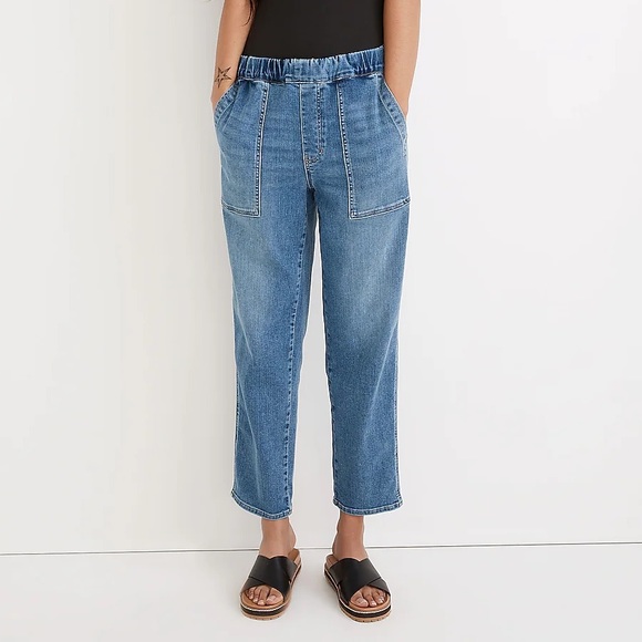 Madewell Pants - Madewell Pull-On Relaxed Jeans in Boyer Wash Mid-Rise Elastic Waist — L
